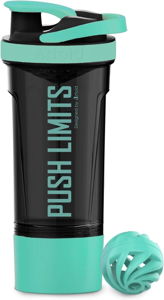 Modalità Artoid Bottiglia di Shaker Protein 24 oncia, Tecnologia di miscelazione doppia, BPA Free, Aqua Green/Black