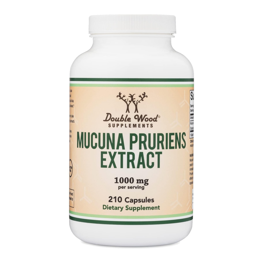Estratto di Mucuna Pruriens - Dopamine Boosting Supplement - 210 Count, 1.000mg Per Serving, 20% (da Velvet Bean) (per Mood e Motivation Support) Terza Parte Testata da Double Wood