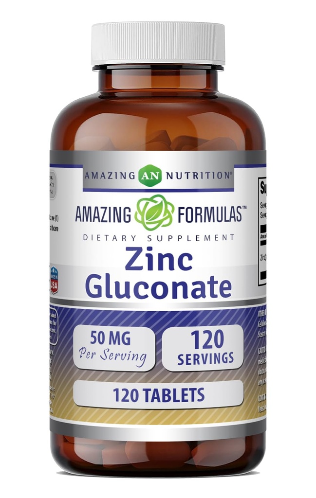 Incredibile Formulas Zinc Gluconate Supplemento | 50 Mg Per Serving | Compresse | Non-GMO | Gluten-Free | Made in USA (120 Count)