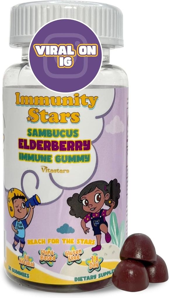 Gummie di sambuco con vitamina C e zinco, Sambucus Elderberry Famiglia Immune Boost Gummies, 30 Gummies Delicious Defense per bambini e adulti