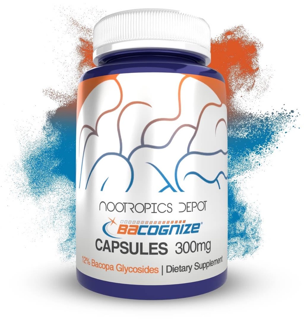 Nootropics Depot BaCognize Bacopa Monnieri 300mg Capsules (120 Count) Ayurvedic Herb Non OGM, Gluten Free, and Vegetarian Friendly