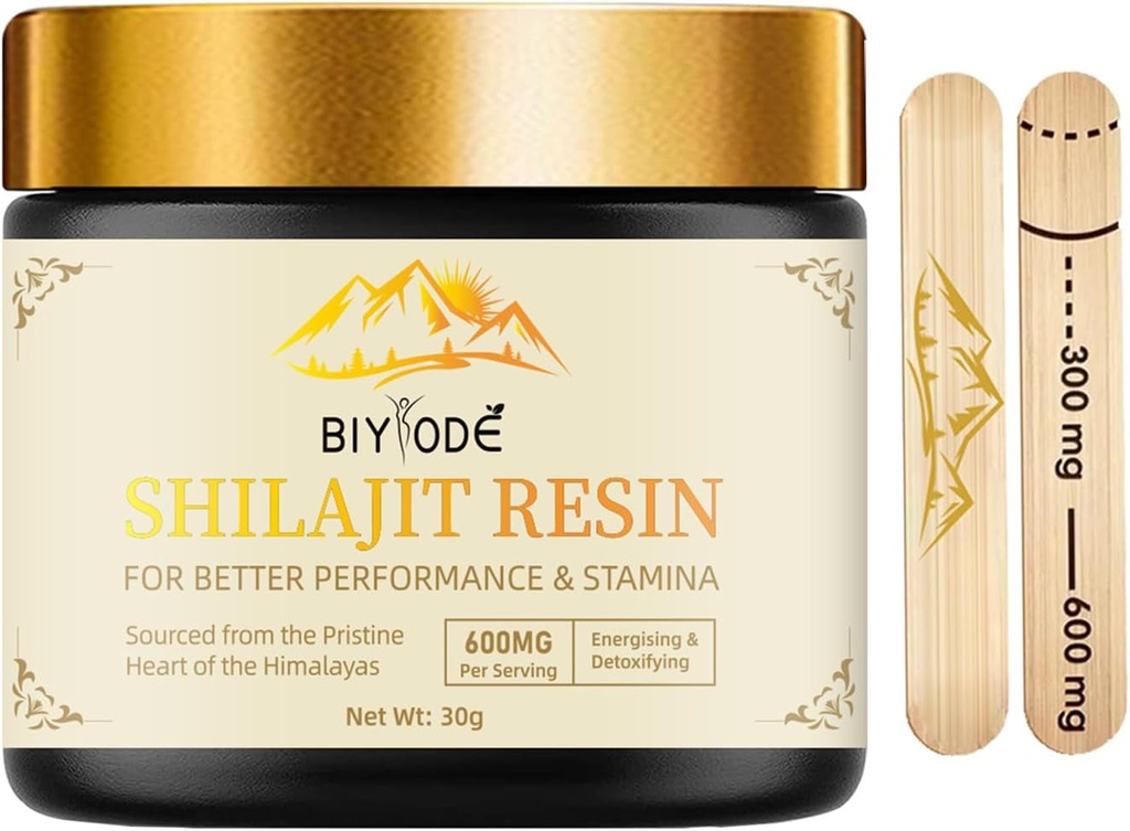 600mg Shilajit Himalayan Shilajit Resina - Pure Gold Grade 100% Organic Shilajit con acido Fulvic & 85+ Trace Minerals Complex for Energy & Immune Support for Men & Women 30 Grams (1 Pcs)