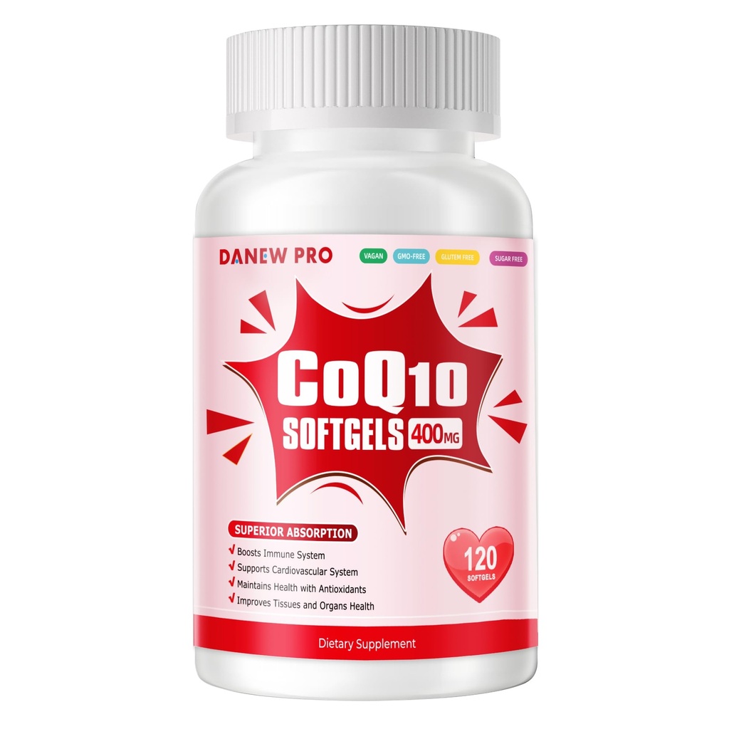 CoQ10-400mg-Softgels con PQQ, BioPerine & Omega-3, Coenzyme Q10(Ubiquinone) Supplemento per alto assorbimento, potente-antiossidante, cuore di sostegno & produzione di energia, 120 Serve