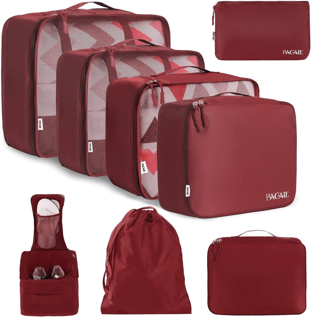 BAGAIL 8 Set Imballaggio Cubi Bagagli organizzatori per il viaggio Accessori-Wine Red