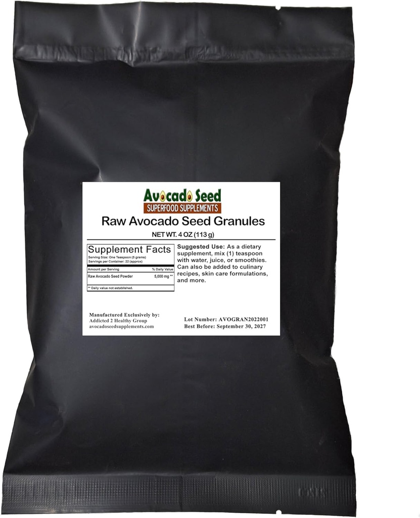 Avocado Seed Granules 4 Ounces - Antiossidanti,Fiber, Colesterolo,Heart Health,Skin Care-Made in USA-Original Manufacturer