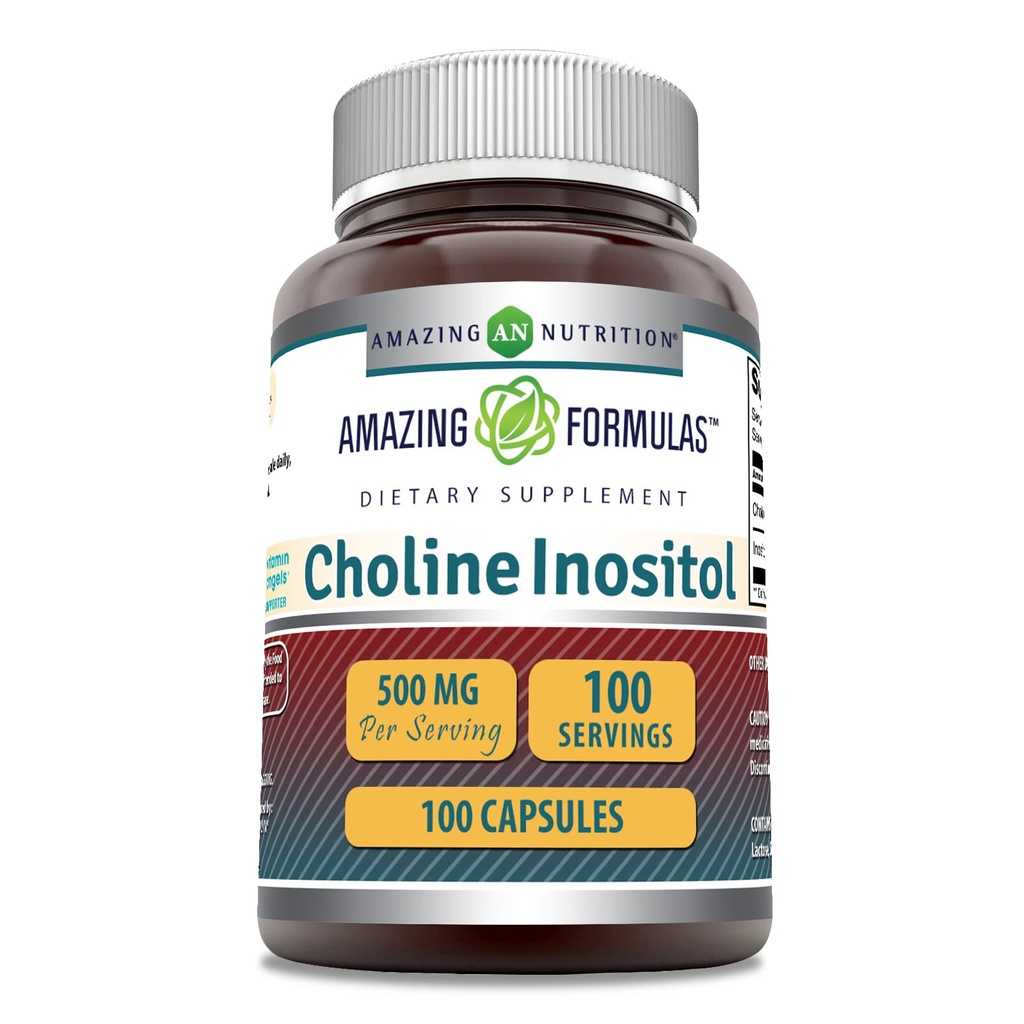 Incredibile Formulas Choline & Inositol 500 Mg Supplemento | Capsules | Non OGM | Gluten-Free | Made in USA (1 Pack | 100 Count)