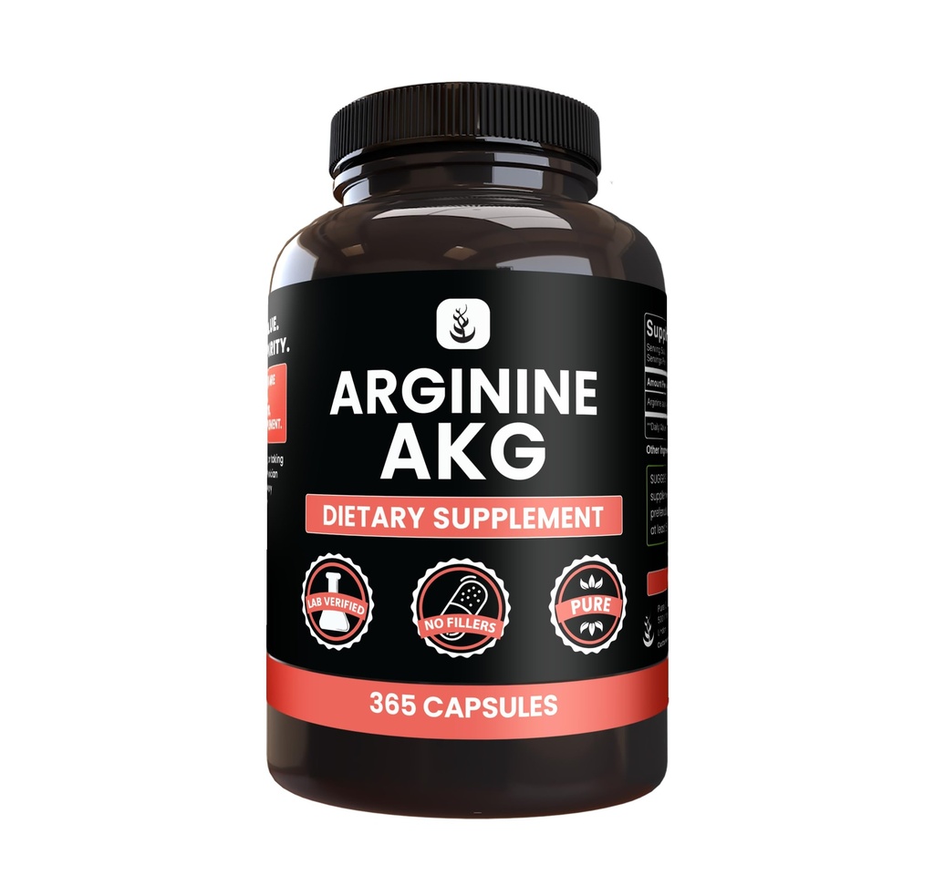 PURE ORIGINAL INGREDIENTI Arginina AAKG (365 capsule) Nessun filler di magnesio o di riso, sempre puro, verificato il laboratorio