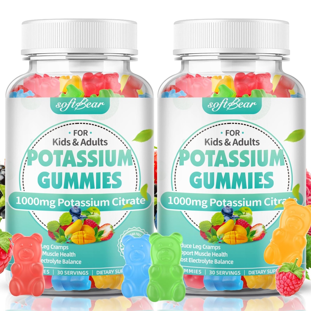 Gummie di citrato di potassio, Citrato di potassio ad alta potenza 1000mg Supporta Crampe di gambe &amp; Gummie di potassio di salute del muscolo per adulti &amp; bambini Frutta mista aroma 120 Conte