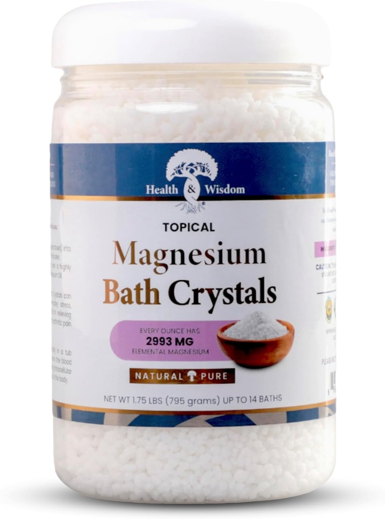 Salute e Saggezza Cristalli da Bagno di Magnesio - Sali da Bagno con Alta Concentrazione e Assorbimento Migliorato per Muscolo e Rilievo Congiunto - Mar Morto Sorgente - Non Profondo - 1.75 libbre - Fino a 14 Usi