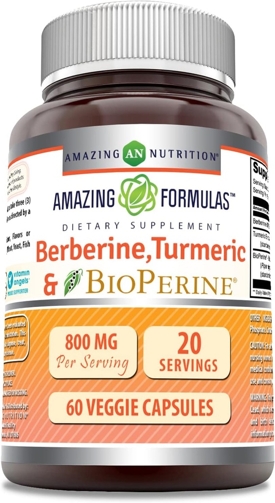 Stupefacente formulas Berberine Turmeric & Bioperine 800mg Per servire 60 capsule vegetali Supplemento | Non OGM | Gluten Free | Made in USA | Ideale per vegetariani