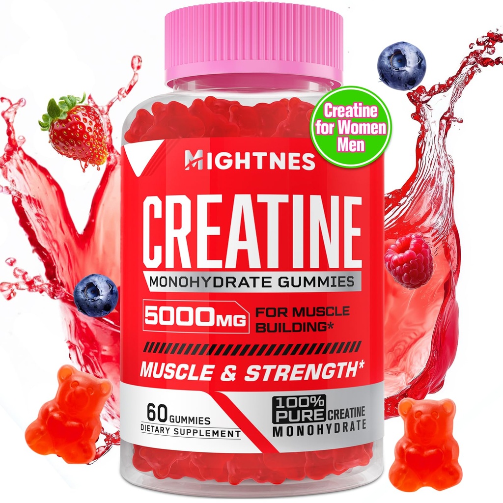 Gummies Monoidrato Creatina per Uomini e Donne - Gummie Pre-Workout Creatina con Taurina & Vitamina B6 B12 per la massima resistenza, Muscolo, Energia, Endurance & Focus, Organic, Vegan-60 Conte