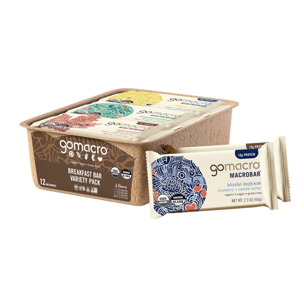GoMacro Macrobar Organic Vegan Protein Bars, Colazione Varietà Pack, 12 Conte
