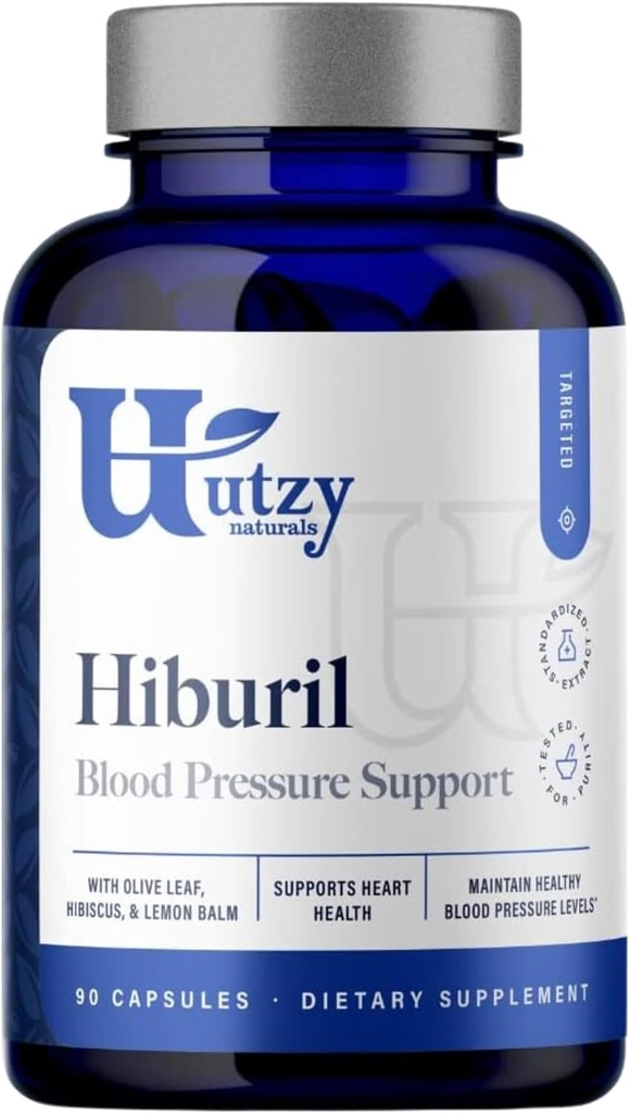 Utzy Naturals Hiburil | Formula di supporto per la pressione sanguigna | con Estratto di foglie di oliva, Estratto di Hibiscus, & Estratto di Balm di limone | 90 capsule