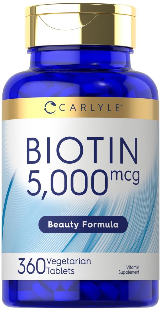 Carlyle Biotin 5000mcg | 360 compresse vegetariane | Formula di bellezza supplemento | Non OGM, senza glutine