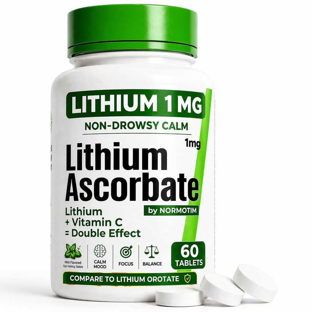 Lithium Ascorbate 1mg – Alternativa sicura al Lithium Orotate – Integratore al litio Microdose per Mood, Focus & Calm – Supporto Vitamina C – 60 compresse – Made in USA