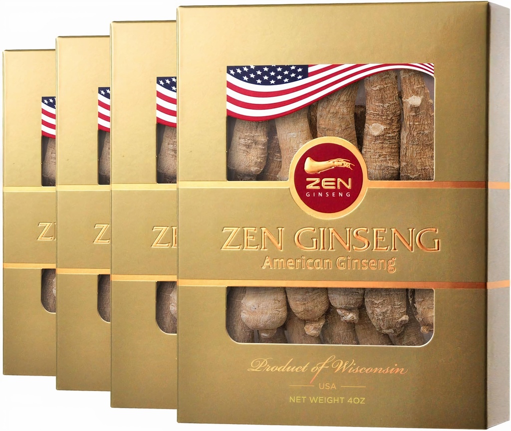 4 scatole American Ginseng Root — Super Long Jumbo Wisconsin Ginseng (4oz/Box) Performance & Mental Health for Men & Women