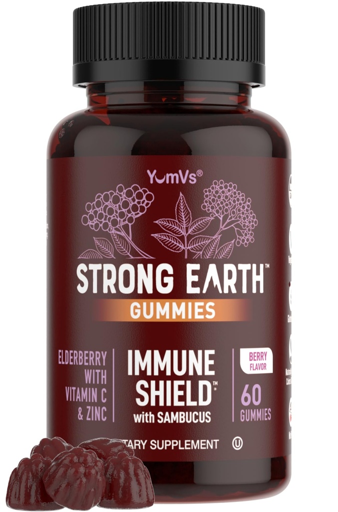 Gummie di sambuco – Sambucus Elderberry Supporto immunitario con vitamina C & Zinc – Gummie di sambuco, Gummie di sambuco, Non OGM, Gluten Free, Kosher – 60 Conte