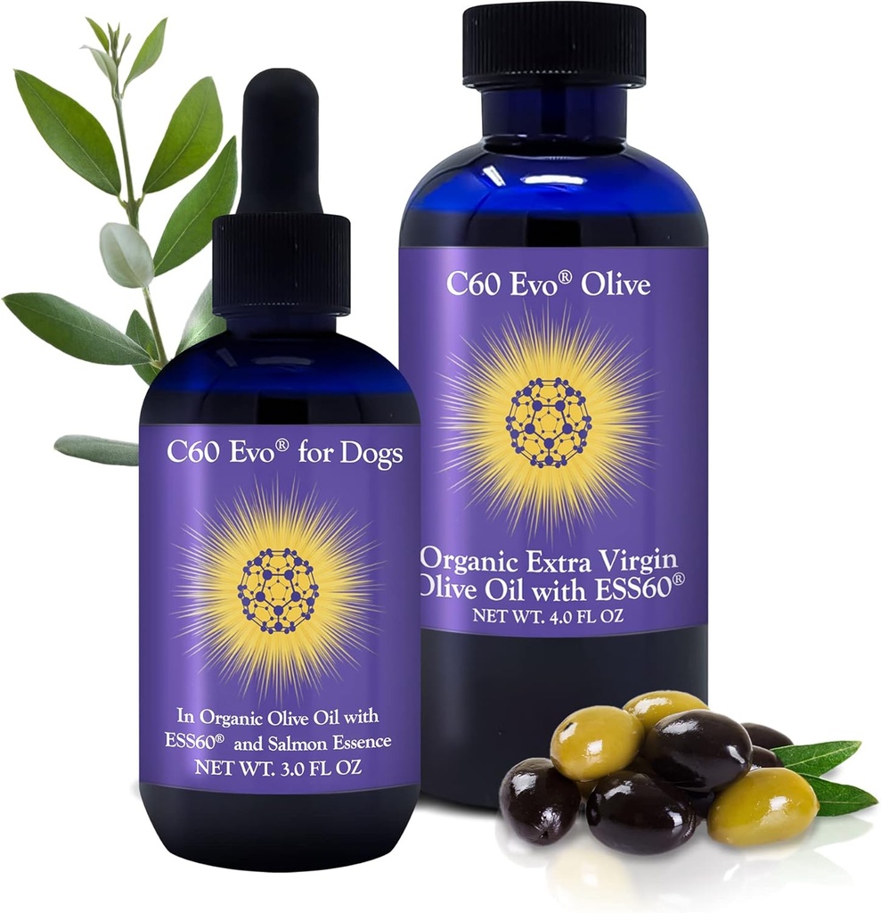 C60 EVO Dog Lover Set - Una bottiglia per ognuno di voi, Pure ESS60 in Olio Extra Vergine di Oliva per gli esseri umani e canini, Integratori per cani, Forniture e Prodotti per cani