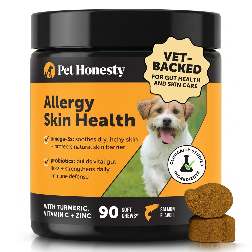 Allergy Skin Health – Allergy Itch Relief & Immune Support Chews with Fish Oil, Probiotics, & Vitamin E – aiuta a ridurre lo spargimento normale, Soothe Sensitive Skin, & Digestive Health (Salmon Flavor, 90 Ct)