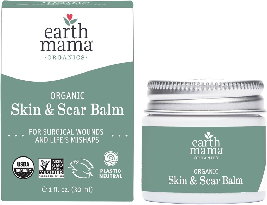 Earth Mama Organic Skin & Scar Balm |C-Section Recovery Skin Care, Gravidanza Stretch Mark Scar Cream con Olio Biologico Jojoba, Tamanu Oil & Gotu Kola