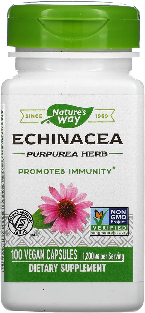 Via della natura Echinacea Purpurea Herb, 1.200 Mg Per Serving, 100 Conte
