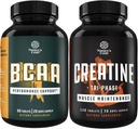 Bundle di aminoacidi a catena ramificata Supplemento e Pillole di creatina a trifase ad alta resistenza - Capsule BCAA Vegan post allenamento recupero del muscolo e sostegno di crescita - guadagno di massa muscolare e recupero del muscolo