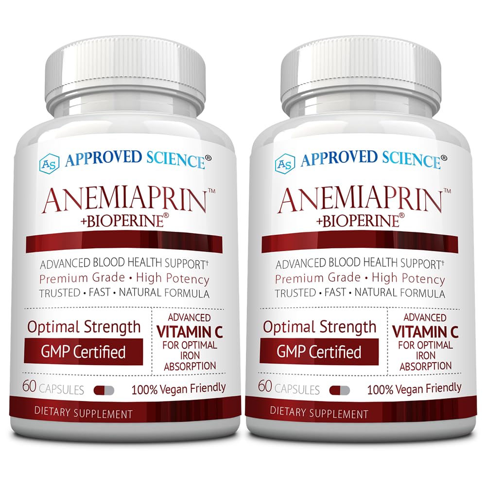 Approvato Anemiaprin Scienza - Ferro assorbente, Vitamina C - Gentle Su Stomach - 120 Capsule - 2 Mesi di Alimentazione - Non OGM, Vegan