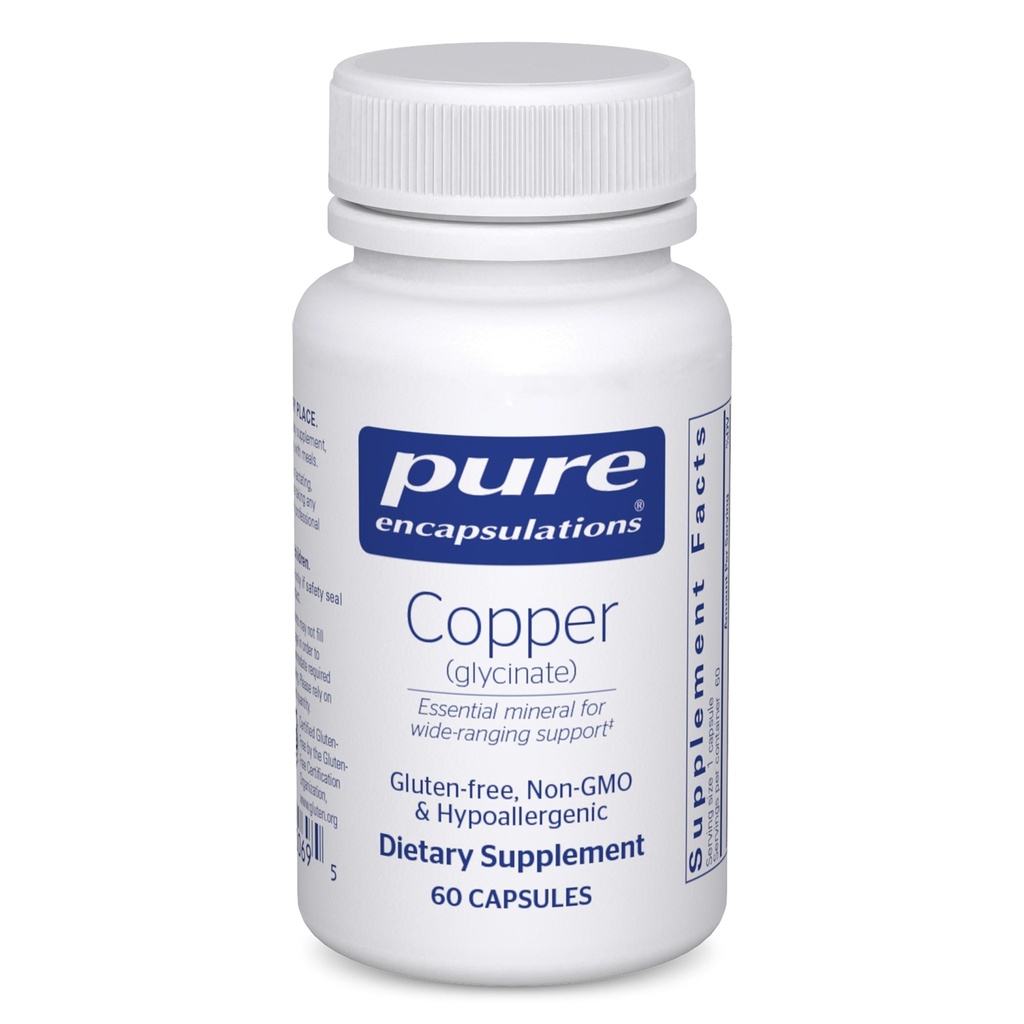 Pure Encapsulations Copper Glycinate 60's - 2 mg Copper Supplement, Supporti Red Blood Cell Formazione* - Aids Energy Metabolism - Non-GMO & Vegan - 60 capsule