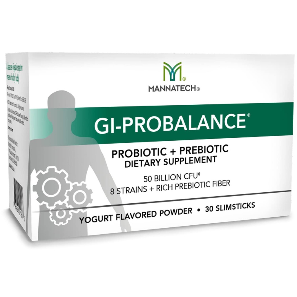 Mannatech Prebiotics and Probiotics, 30 Slimsticks, Yogurt Flavor, GI-ProBalance w/MannaBiotic Blend, Pre e Probiotics Powder for Gut Health, w/ 8 Strains, Rich Prebiotic Fiber & 50 Billion CFU