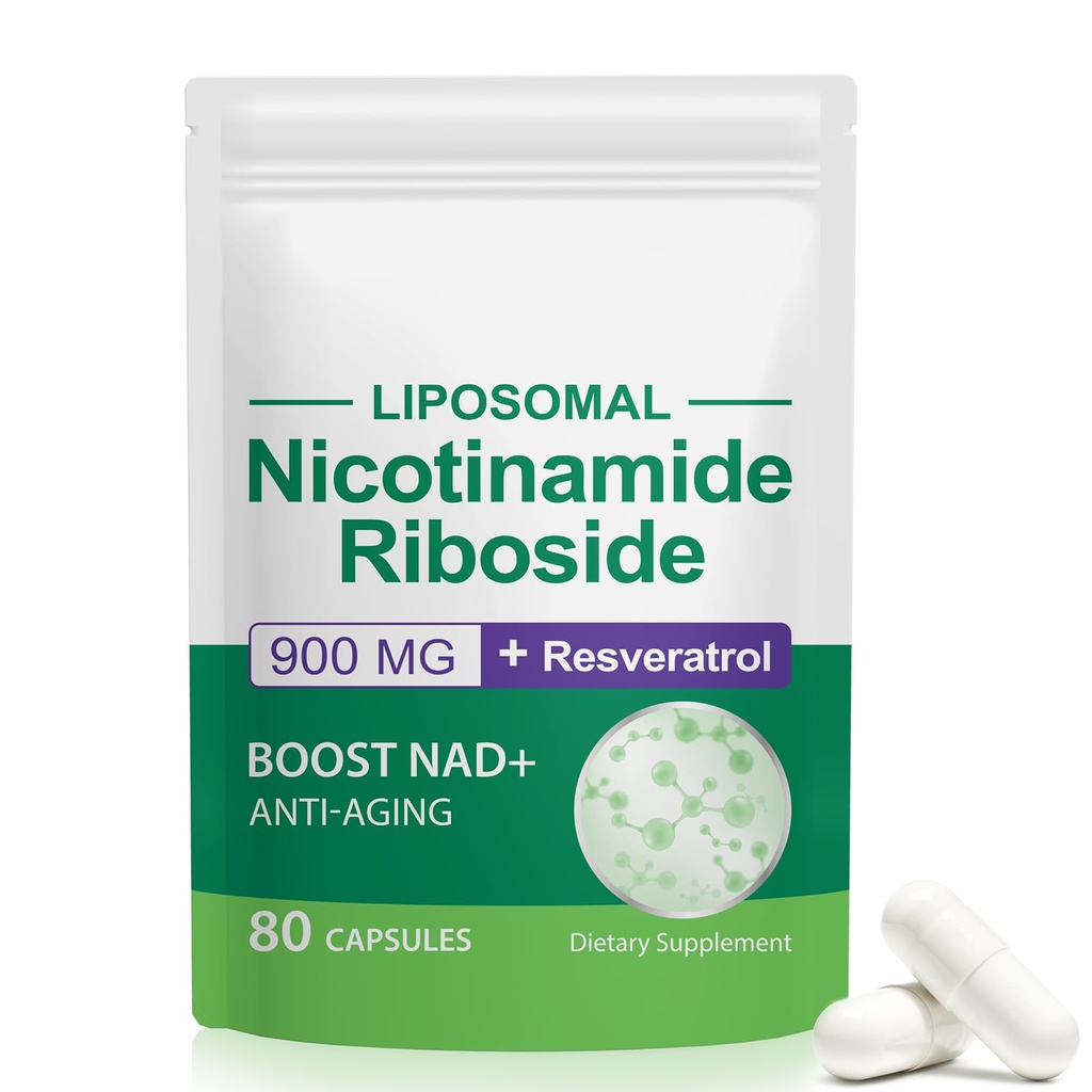 NAD Supplement, NAD+ Nicotinamide Riboside Resveratrolo 900mg, Integratore alimentare per la funzione cellulare sana, NAD+ Carburanti Difesa cellulare e Cctivates Anti-invecchiamento Genes 80 capsule