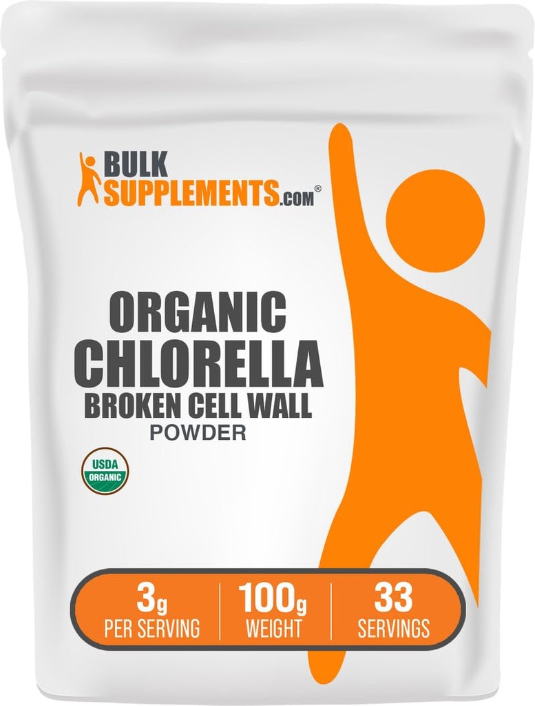BulkSupplements.com Polvere di clorella Organica - Muro di cellule rotte, Polvere di Superfood verde, Supplemento di clorella - Gluten Free, 3g per porzione, 100g (3,5 oz) (Pack of 1)