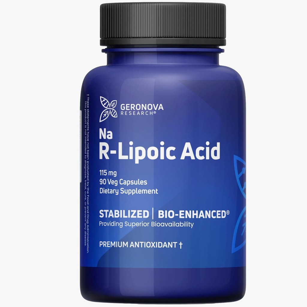 Acido R-Lipoico Bio-Enhanced, 115 mg capsule - 3 mesi di alimentazione - Acido lipoico R alfa stabilizzato con assorbimento potenziato - Supplemento acido lipoico R - 90 conte