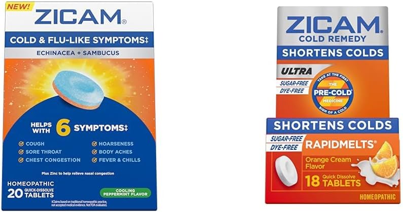 Zicam Cold & Flu Symptoms 20 compresse Ultra Cold Remedy Rapidmelts 18 Count Homeopathic Zinc Cold Shortening