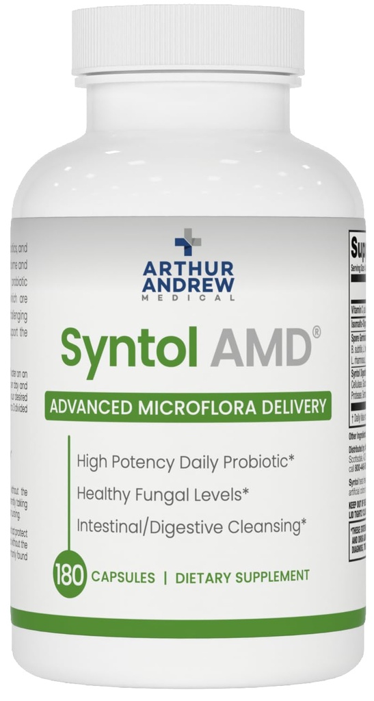 Arthur Andrew Medical, Syntol, Formula 3-in-1 con Probiotici, Prebiotic Fiber & Yeast Cleansing Multi-Enzymes, 180