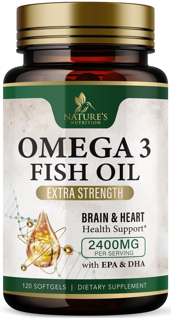 Omega 3 Fish Oil Supplements 2400 mg - Triple Strength Omega3 - EPA & DHA con acidi grassi essenziali - Immune naturale, cervello e cuore di supporto per la salute - Burpless, Limone Flavor, Wild Caught - 120 Softgels