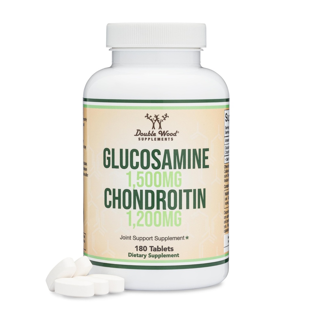 Glucosamina Chondroitin Triple Strength (1.500mg Glucosamine Sulfate, 1.200mg Chondroitin) 180 Compresse, due mesi di alimentazione (compenso di supporto comune) Gluten Free, Non-GMO by Double Wood