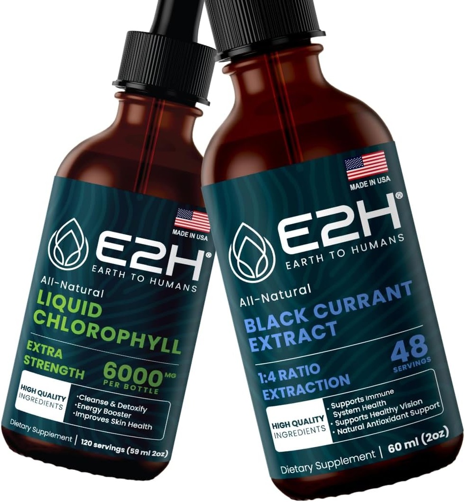 E2H: Clorofilla liquida e Estratto di ribes nero naturale | Vegan, Non OGM - 2 Fl Oz Ogni (4 Fl Oz Totale) - Bundle