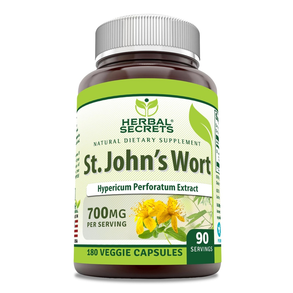 Herbal Secrets St. John's Wort 700 Mg | Supplemento di capsule vegetariane | Non-GMO | Gluten-Free | Made in USA (1 Pack | 180 Count)