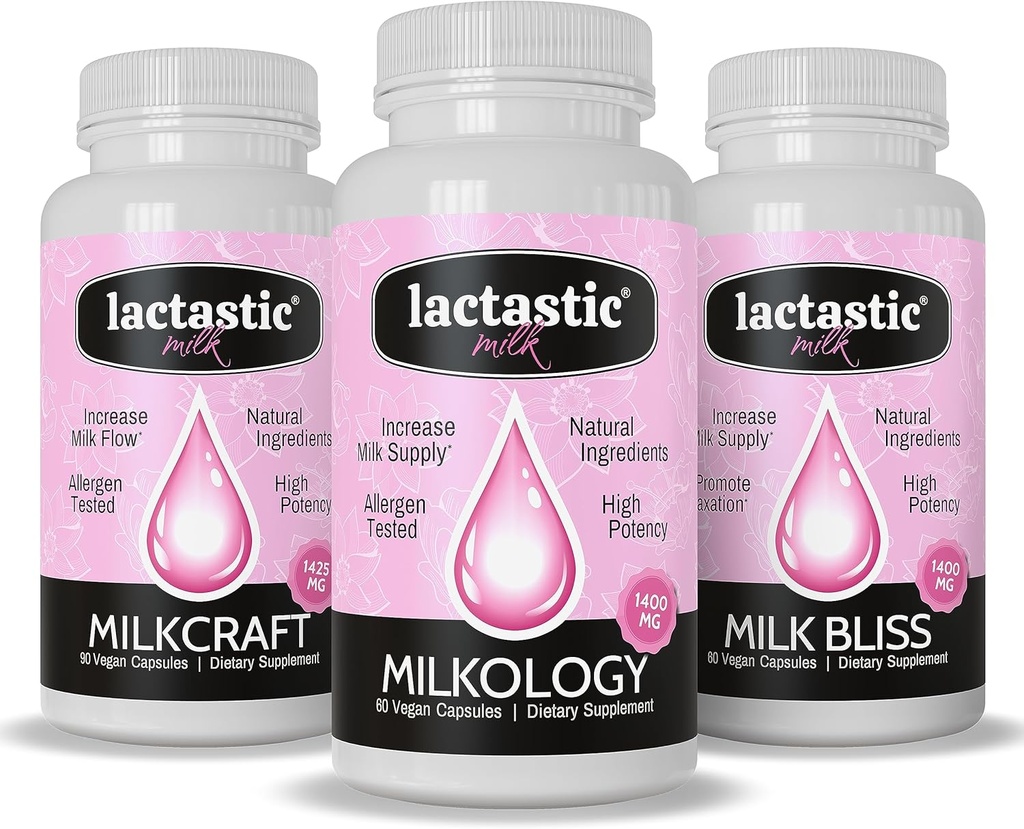 Lactastic® Perfect Start Bundle - Integratori di Lattazione Organica ad alta potenza - Latteologia, Milkcraft & Milk Bliss - 210 Capsule Vegan