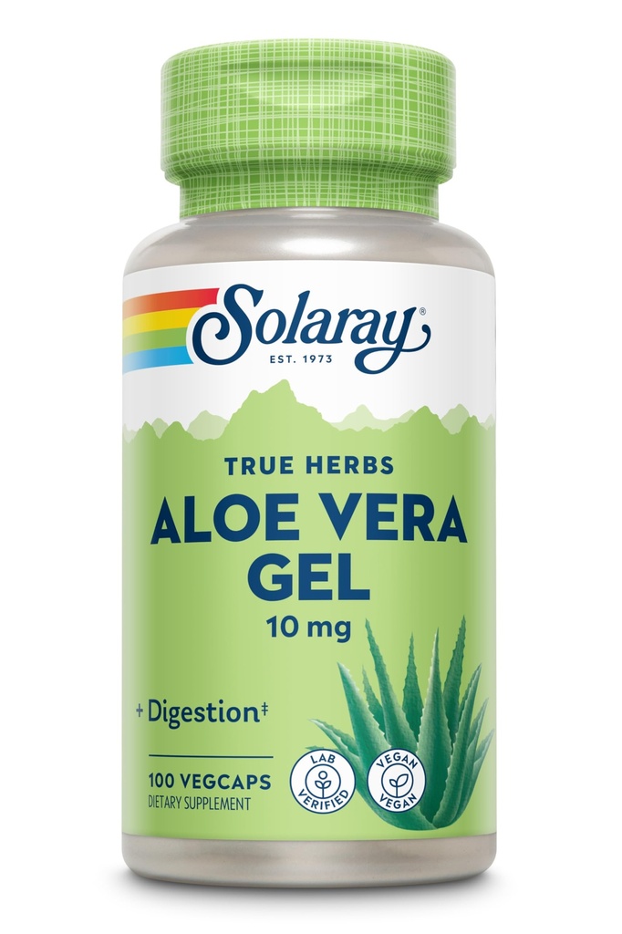 SOLARAY Aloe Vera Gel Concentrato 200X - Equivalente a 2000mg Gel Fresco, Aloe Vera Capsule con Ginger, Menta piperita e Parsley, Supporto per il benessere erbe, Vegan, Non OGM, Garanzia di 60 giorni, 100 Serve