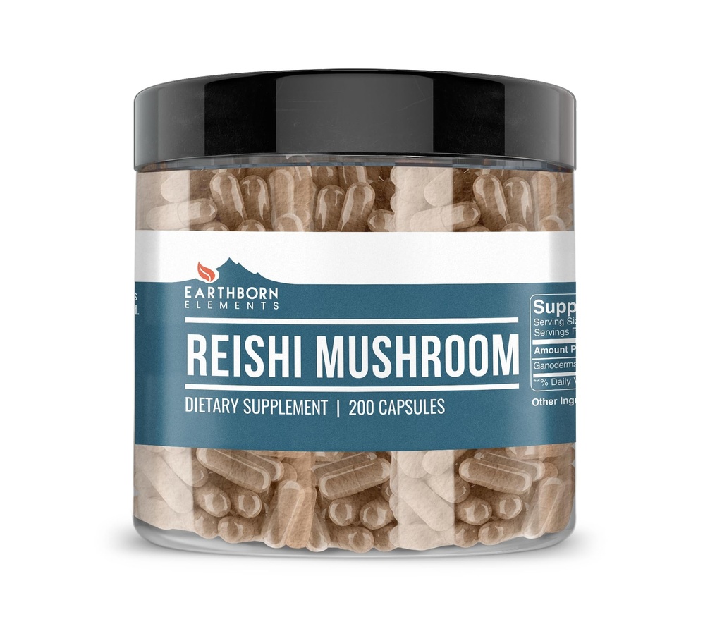 Elementi terrestri Reishi Mushroom 200 Capsule, Pure & Undiluted, Senza Additivi