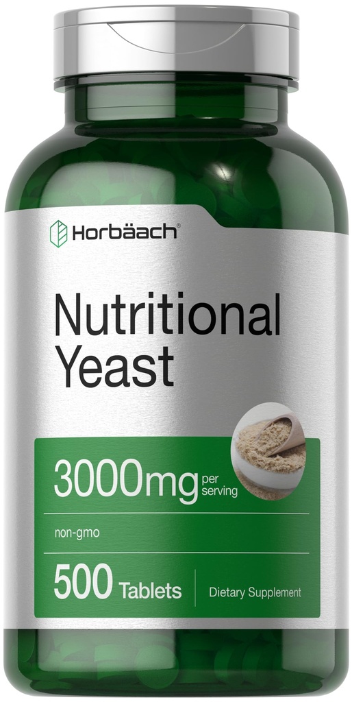 Horbaach Nutritional Yeast Tablets 3000mg | 500 Count | con B12, B1, B2, e Niacin | Non-OGM & Gluten