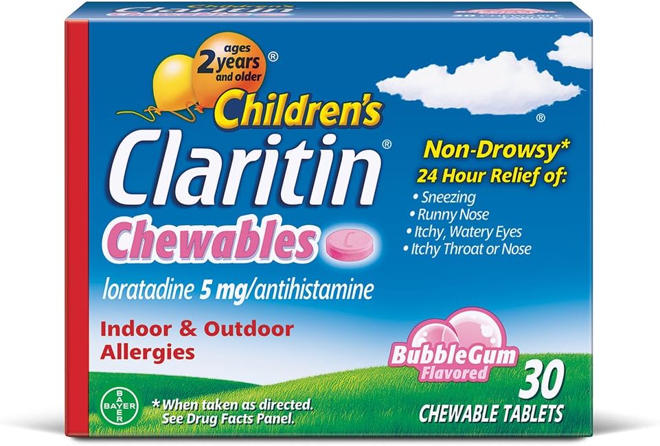 Claritin 24 ore Allergy Chewables per bambini, non Drowsy Allergy Relief, 30 Conte