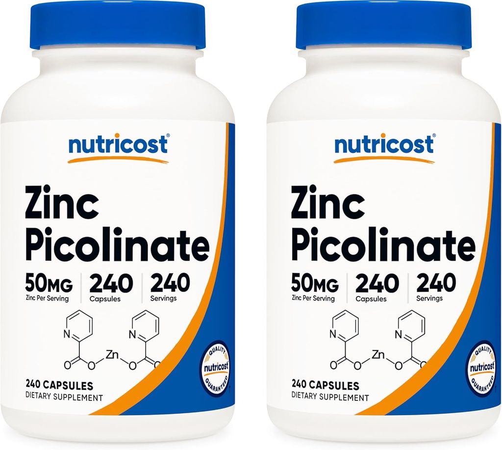Nutricost Zinc Picolinate 50mg, 240 Capsule Vegetariani (2 Bottiglie) - Gluten Free e Non OGM