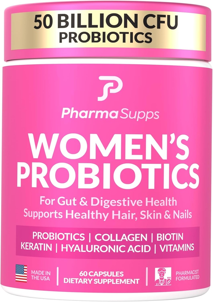 Probiotici avanzati per la salute del fegato con capelli, pelle, & Nails Vitamins Support - 50 miliardi di CFU w/Collagen, Biotin & Keratin - Integratore probiotico per la salute digestiva & Bloating Relief.