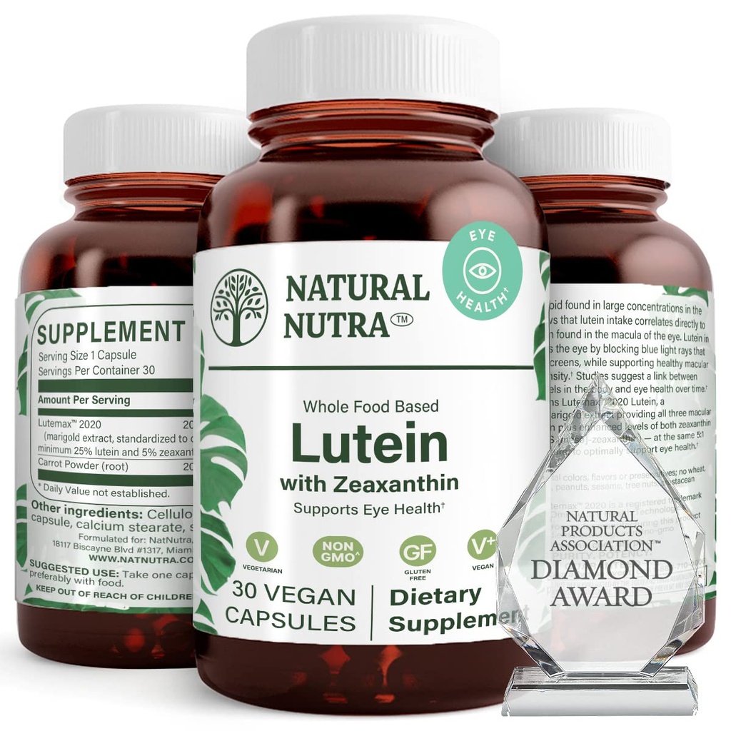 Nutra Lutein naturale e Zeaxanthin supplemento, mantenere la salute della visione, protegge la cella negli occhi, migliorare il livello di Zeaxanthin & Isomers, Support Eye Health, Gluten Free, Soy Free, 20mg - 30 capsule