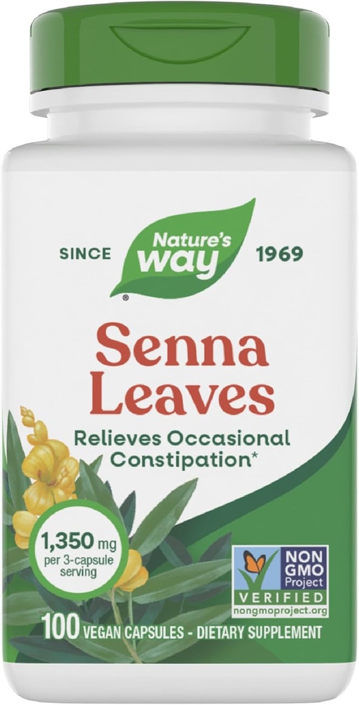 Via Natura Foglie di senna, Allevia costipazione occasionale*, 1,350 mg per 3-Capsule Serving, Progetto non OGM verificato, 100 capsule (Packaging May Vary)