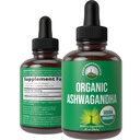 Ashwagandha Liquid Drops. USDA Organic Vegan Supplement. Estratto di radice di Ashwagandha ad alta resistenza per donne, uomini, bambini. con Adaptogens. Zero Zucchero, Organico, Gluten Free Tincture Integratori.