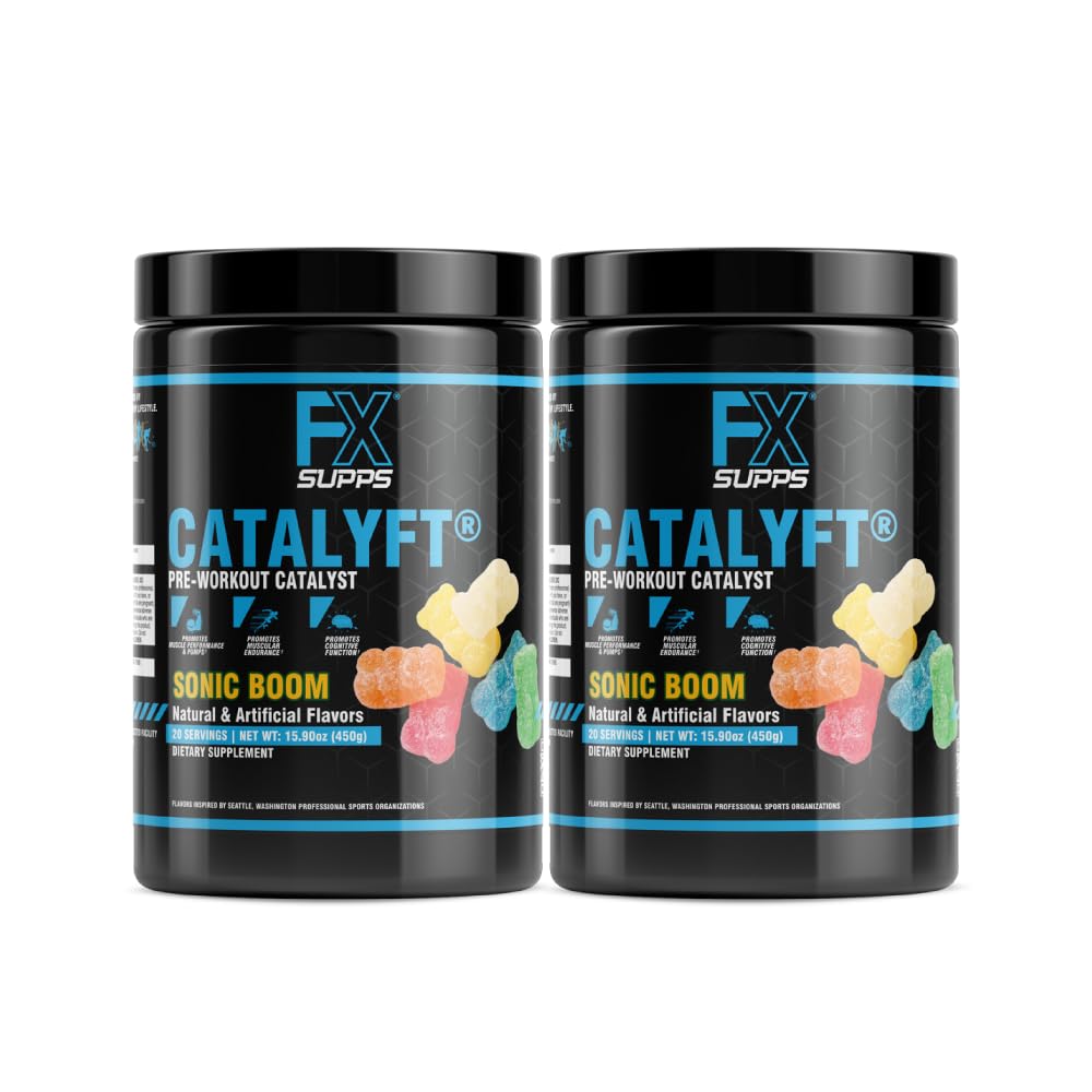 FXSUPPS Catalyft Pre-Workout Powder Drink per gli uomini e le donne, Sonic Boom | Integratore alimentare Mix con Creatine & Beta-Alanine | per pompa di energia, guadagno muscolare & messa a fuoco, 40 Serve (2 Pack)